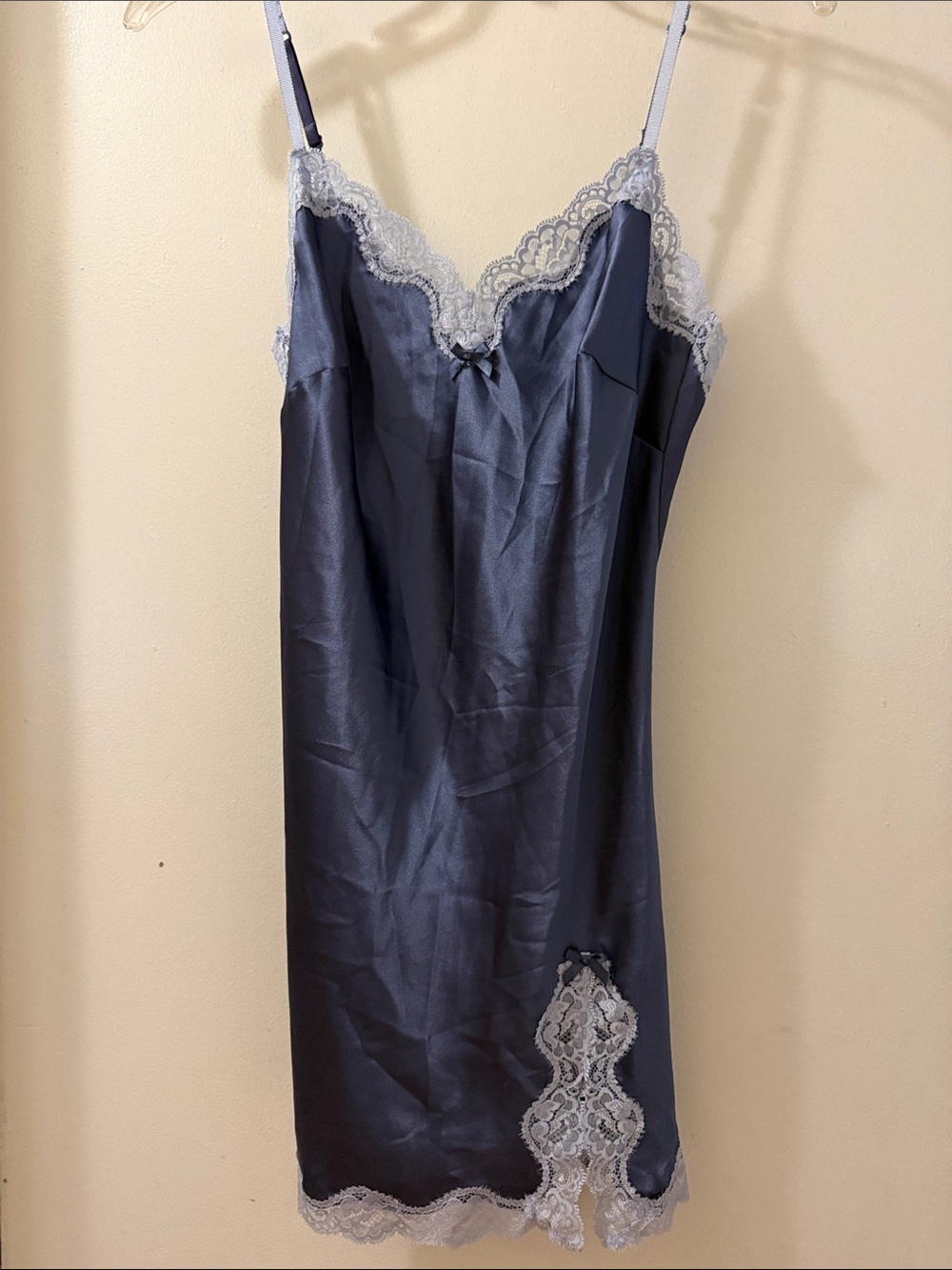 Victoria's Secret Navy Slip with White Lace Trim